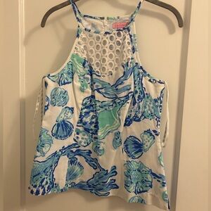 Lilly Pulitzer White and Blue Patterned Blouse